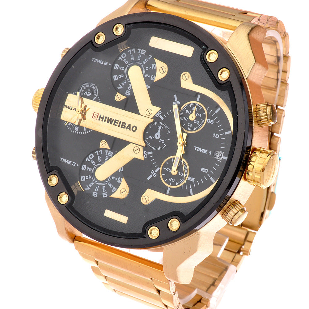 SHIWEIBAO Men's Steel Band Dual Time Zone Watch