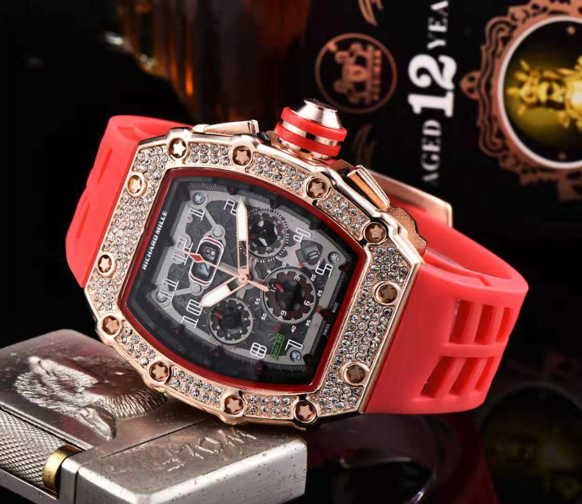 Fashionable 6-Needle Quartz Watch with Rhinestones