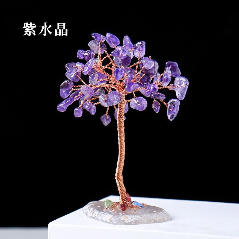 Natural Colorful Crystal Tree with Amethyst Base Decor