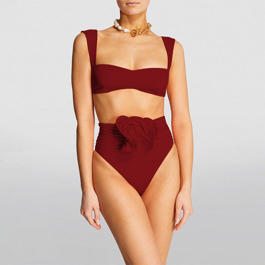 2023 New Women's High Waist Rose 3D Bikini Swimsuit
