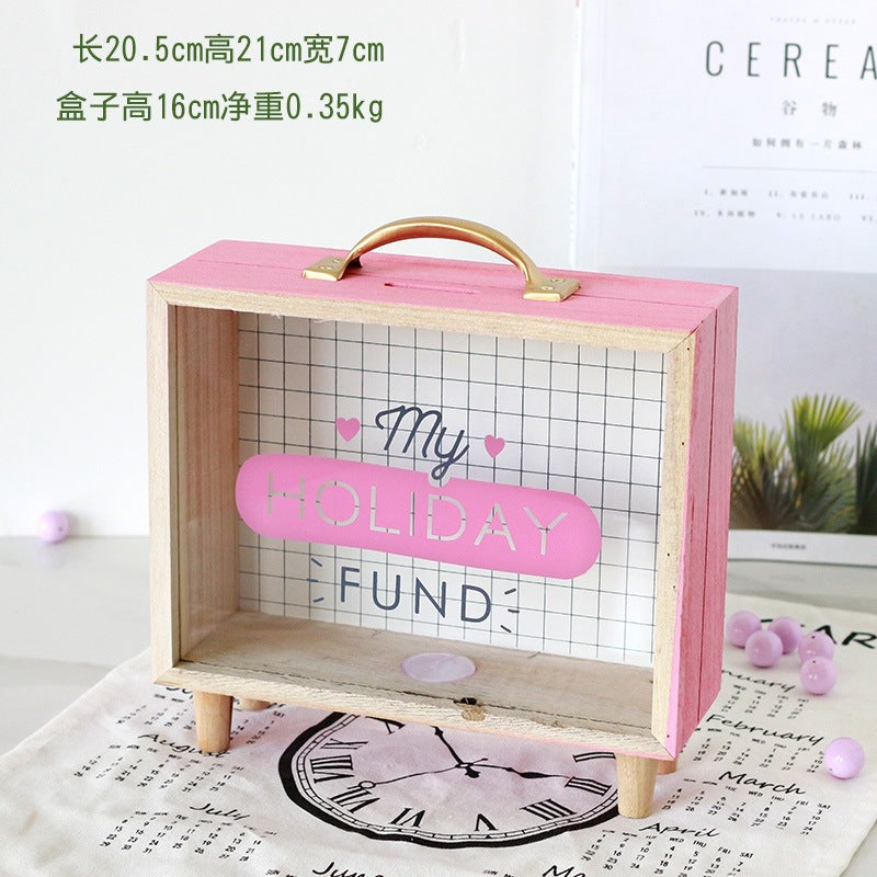 Nordic Creative Wooden Piggy Bank for Desktop Decor
