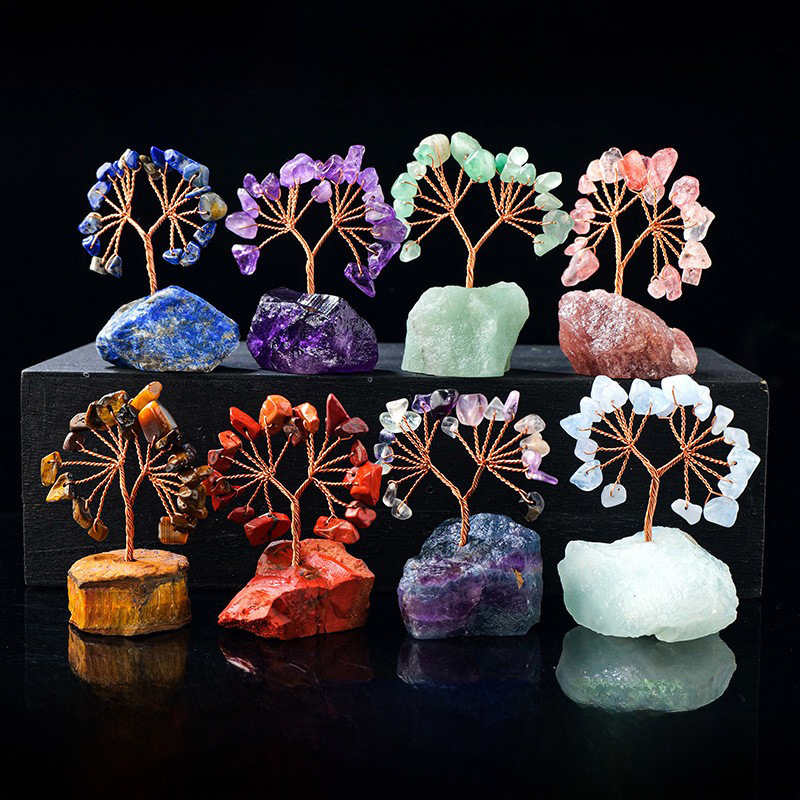 Natural Colorful Crystal Tree with Amethyst Base Decor