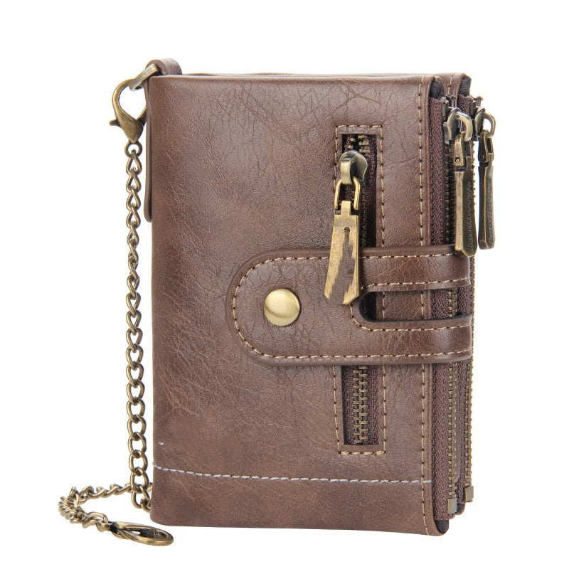 Men's Short Wallet with Double Zippers (European & American)