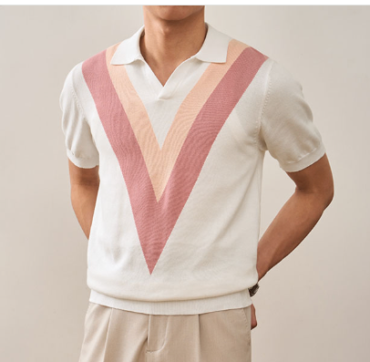 Men's Vintage Short Sleeve Striped Polo Shirt (One Piece)