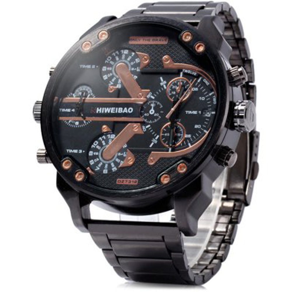 SHIWEIBAO Men's Steel Band Dual Time Zone Watch