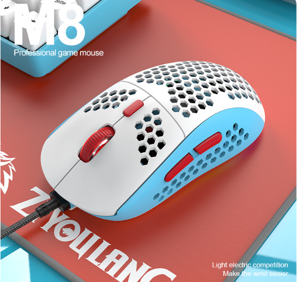 M8 LED Gaming Mouse with Ergonomic Honeycomb Design