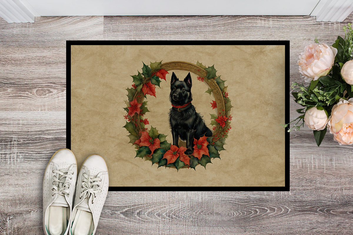 Schipperke Christmas Flowers Doormat
