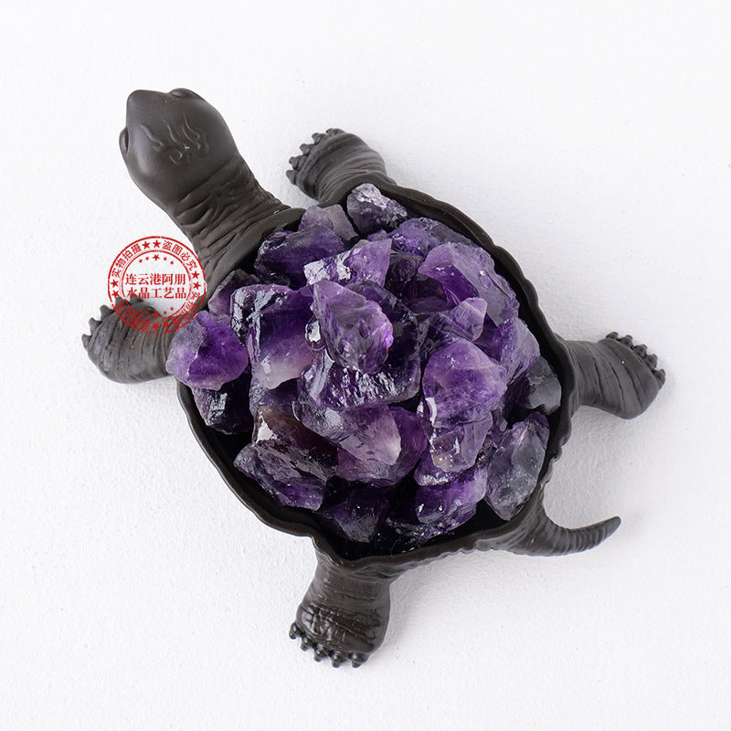 Natural Crystal Turtle Figurine with Amethyst & Citrine