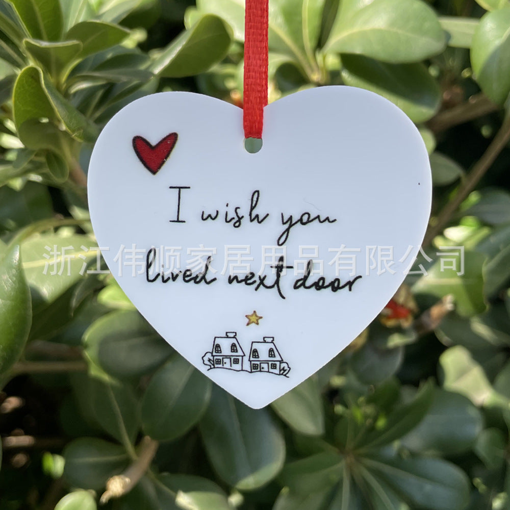 I Wish You Lived Next Door Ceramic Heart Pendant