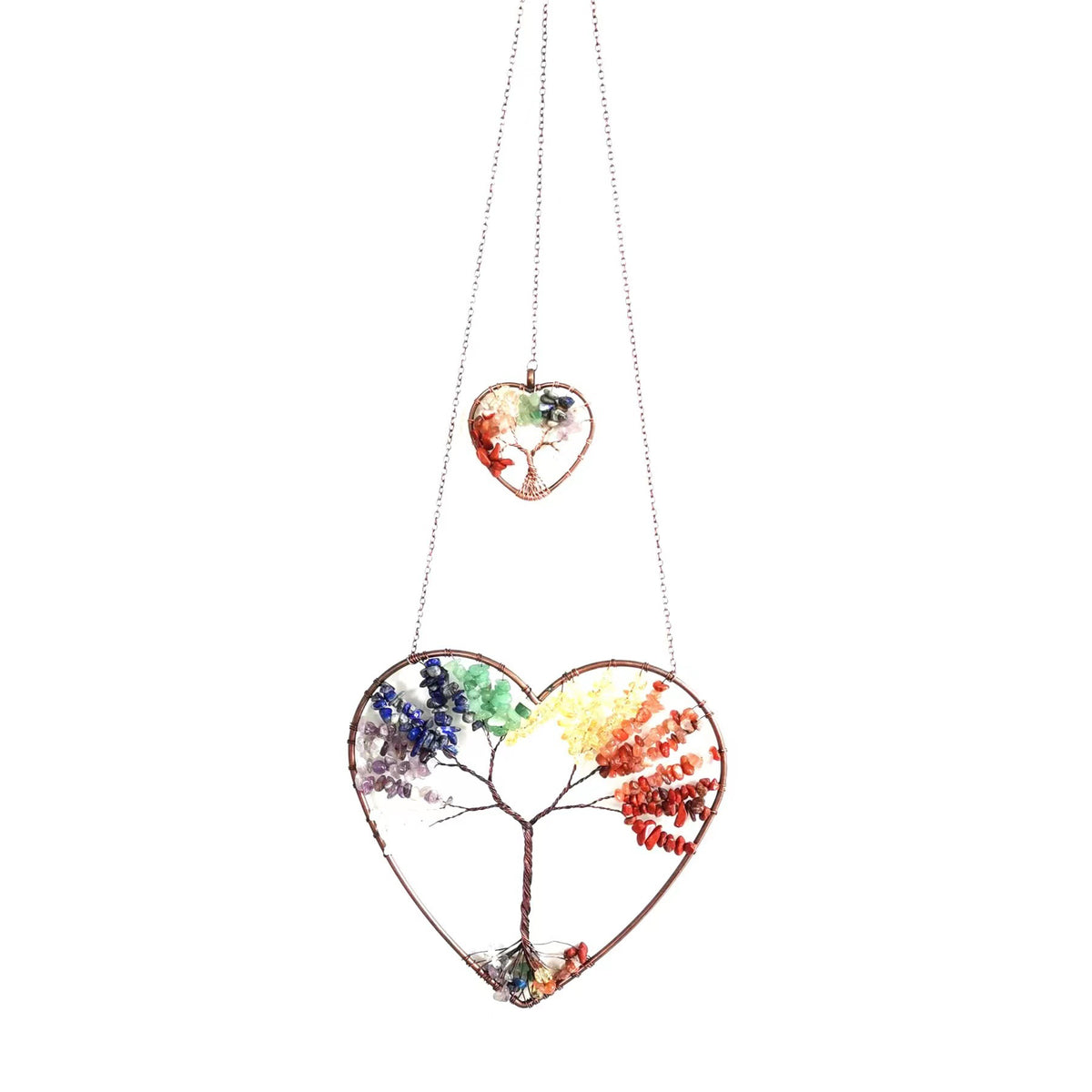 Natural Crystal Heart Tree of Life Dreamcatcher Pendant