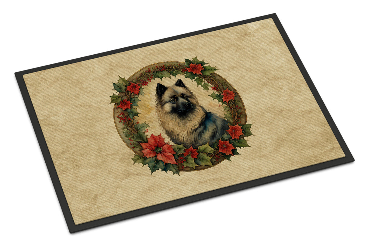 Keeshond Christmas Flowers Doormat