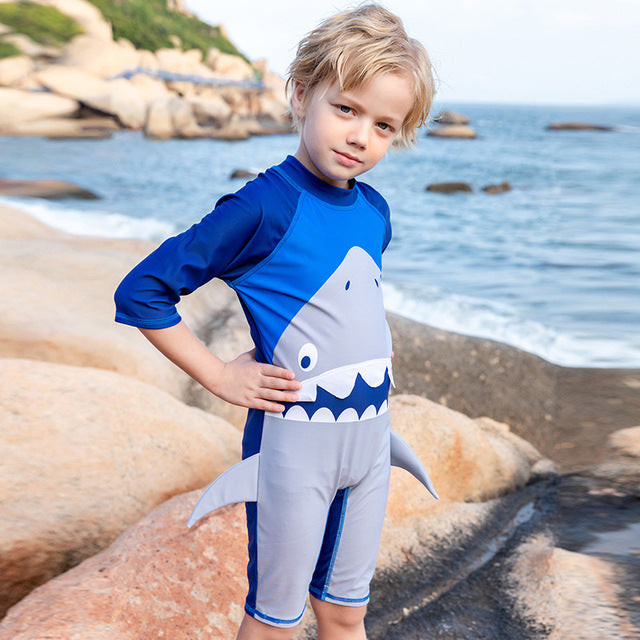 Cute Shark Cartoon Swimsuit for Boys - One Piece Design
