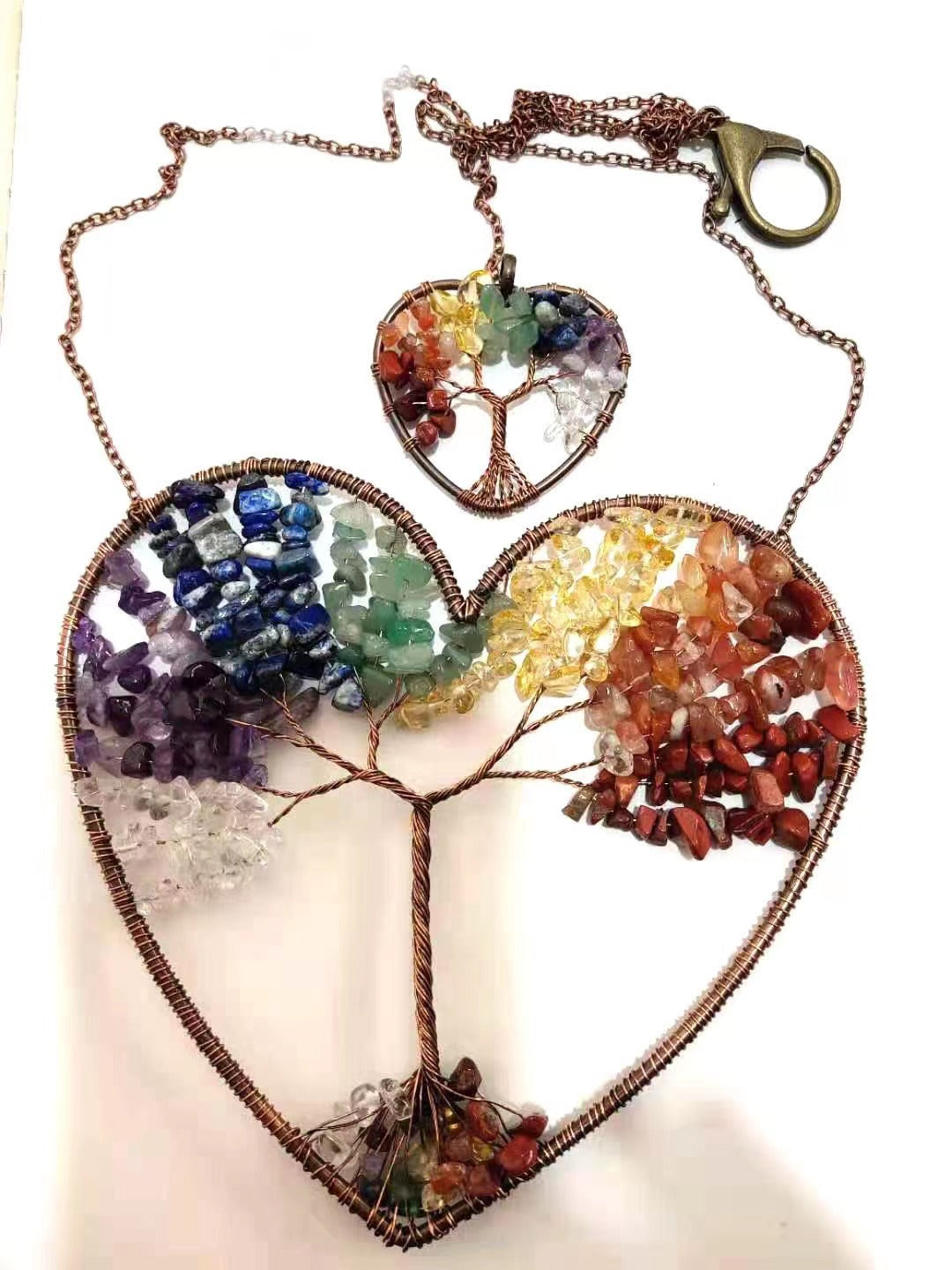 Natural Crystal Heart Tree of Life Dreamcatcher Pendant