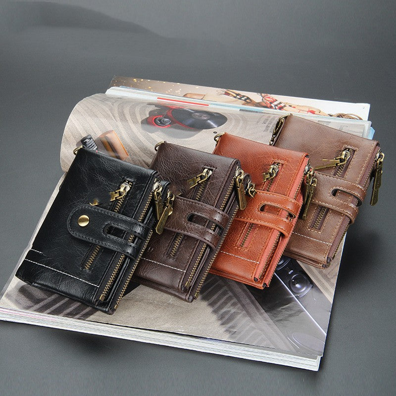 Men's Short Wallet with Double Zippers (European & American)