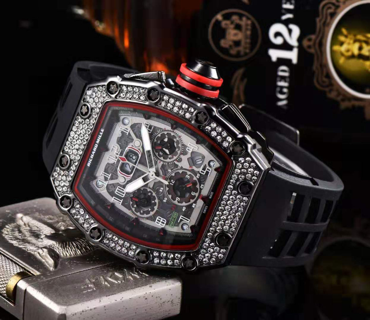 Fashionable 6-Needle Quartz Watch with Rhinestones
