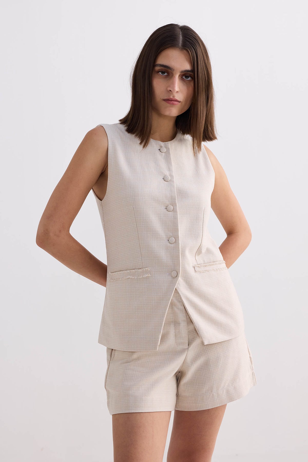 Cotton Tweed Shorts in Cream