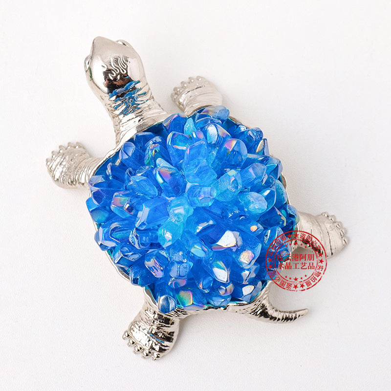 Natural Crystal Turtle Figurine with Amethyst & Citrine