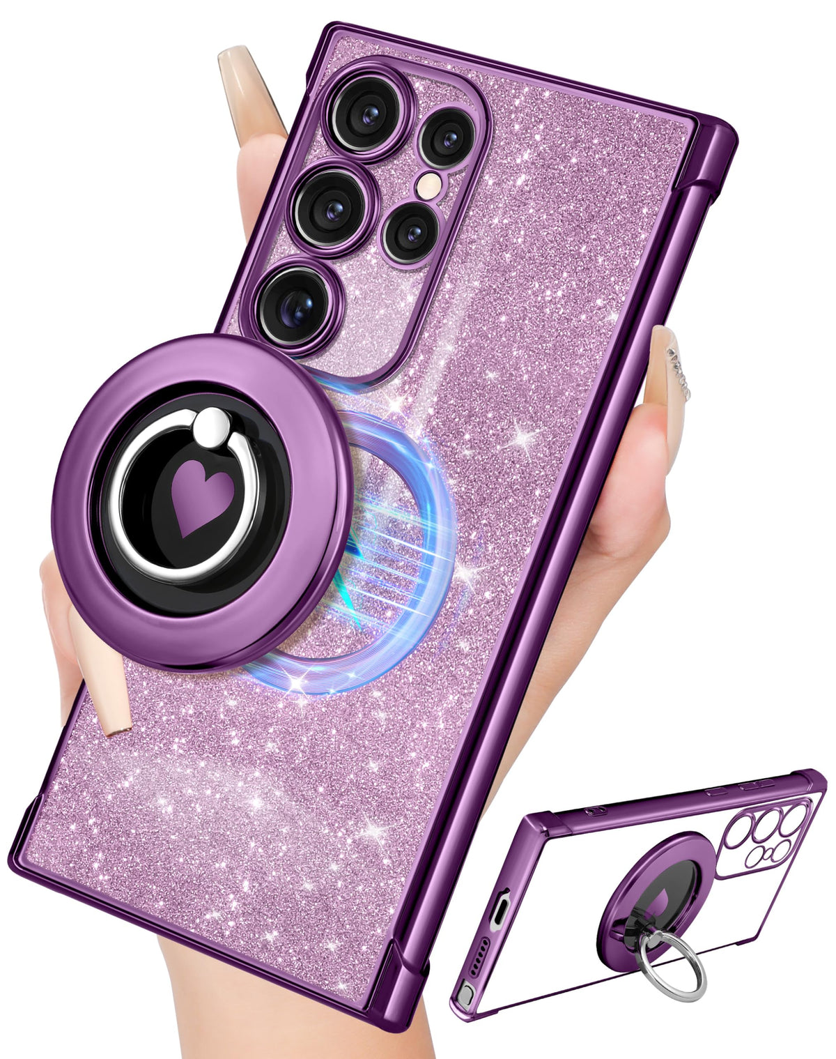 for Samsung Galaxy S21 Ultra Case - Women Glitter Bling Compatible with MagSafe Ring Stand Magnetic Phone Case Girls Cute Girly Sparkle Luxury Elegant for Samsung S21 Ultra Cases - Gold