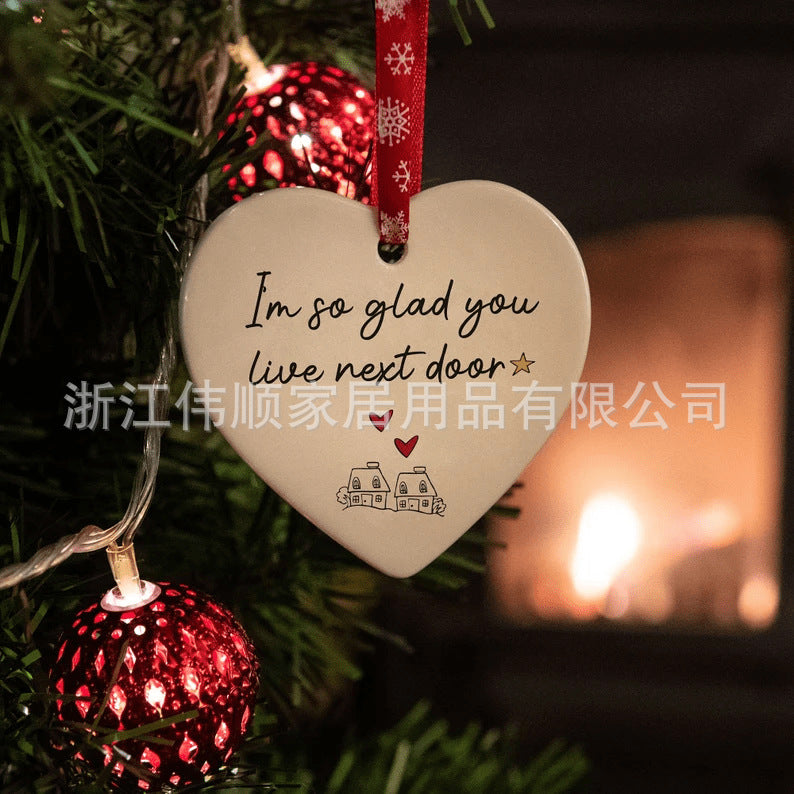 I Wish You Lived Next Door Ceramic Heart Pendant