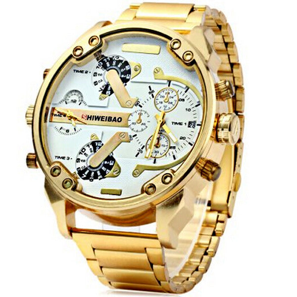SHIWEIBAO Men's Steel Band Dual Time Zone Watch