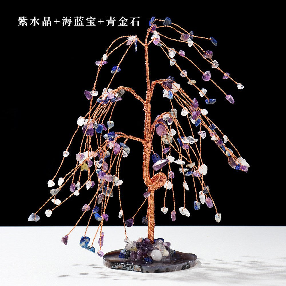 Natural Colorful Crystal Tree with Amethyst Base Decor