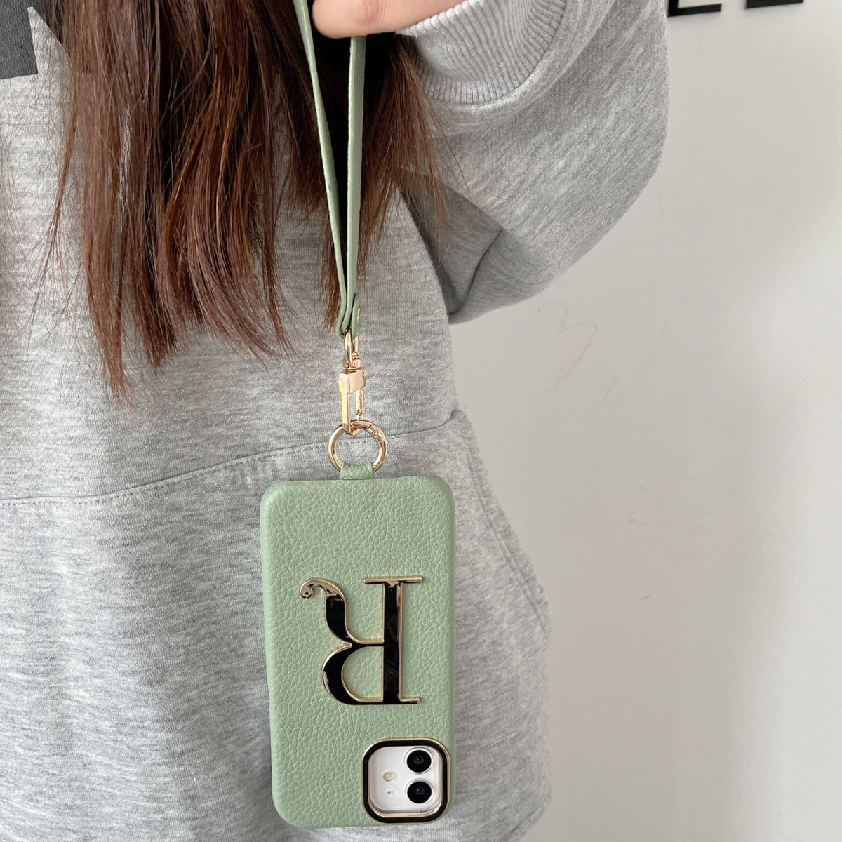 iPhone 14/13 PU Case with Metal Letter and Strap