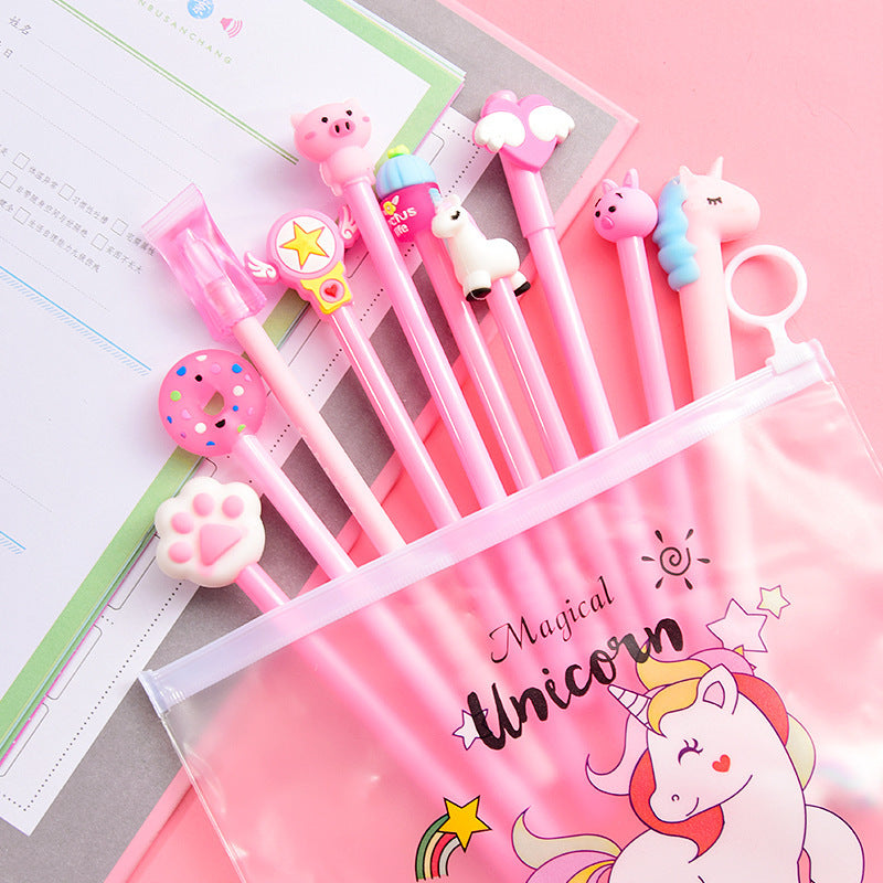 Cute Cartoon Gel Pen Student Stationery Set in Pink