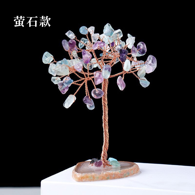 Natural Colorful Crystal Tree with Amethyst Base Decor
