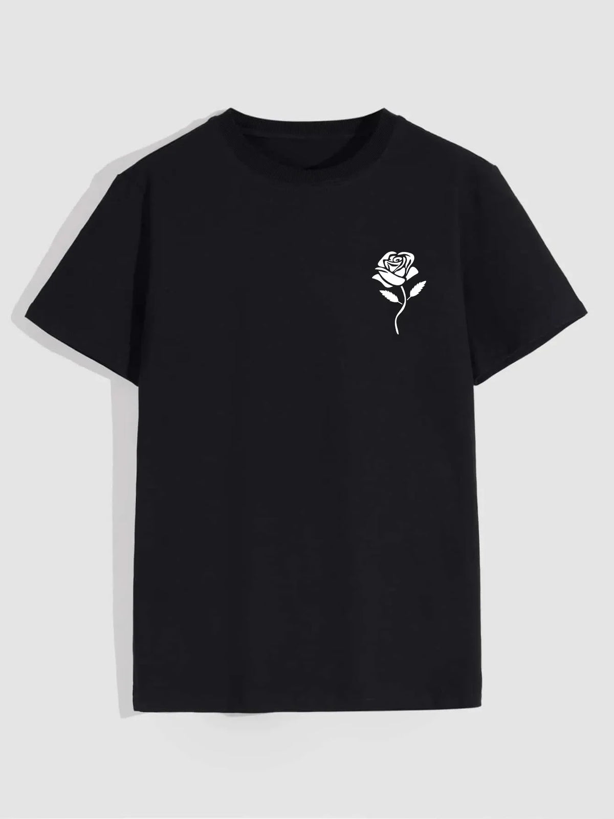 Men's Casual Crew Neck Rose Print T-Shirt (Regular/Oversize)