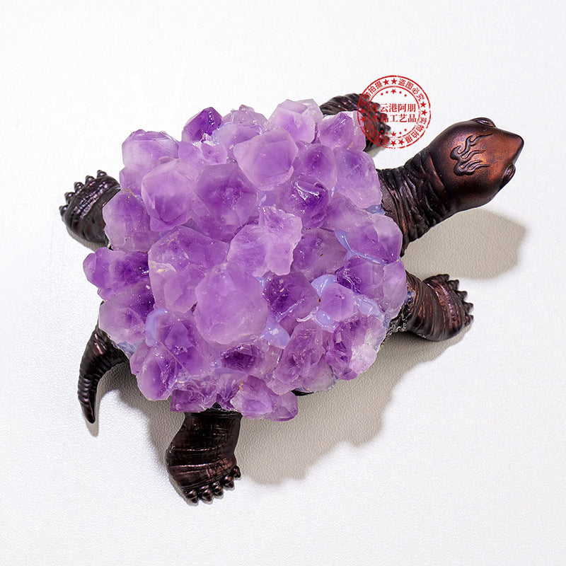 Natural Crystal Turtle Figurine with Amethyst & Citrine