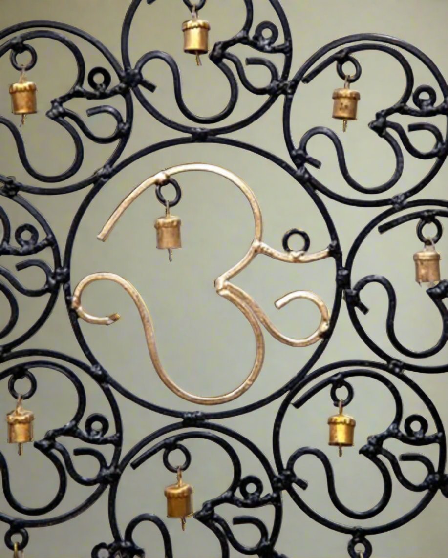 OM Brass Bells with glass beads wall hanging