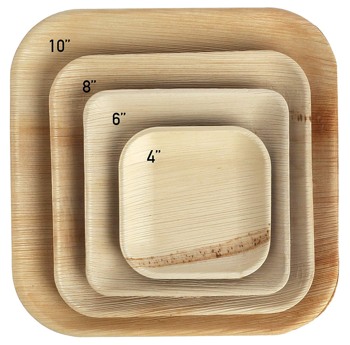 Palm Leaf Plates Square Dinner ALL SIZES Plates 4"-10" Inch (Set of 100/50/25)