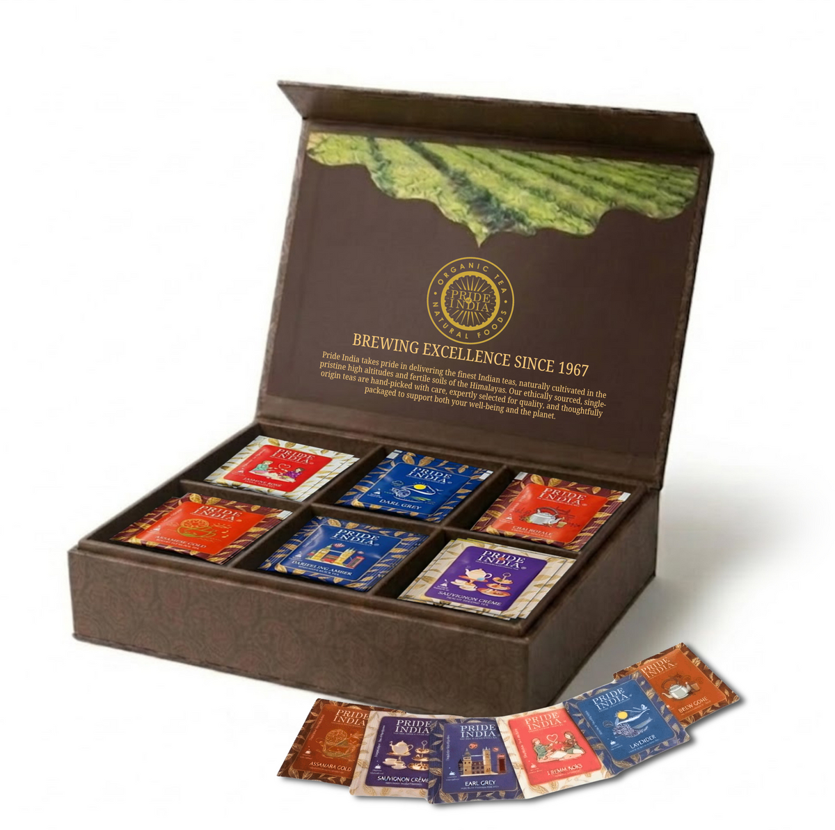 Premium Tea Chest – 6 Flavors, 72 Tea Bags (Classic & Herbal Options)