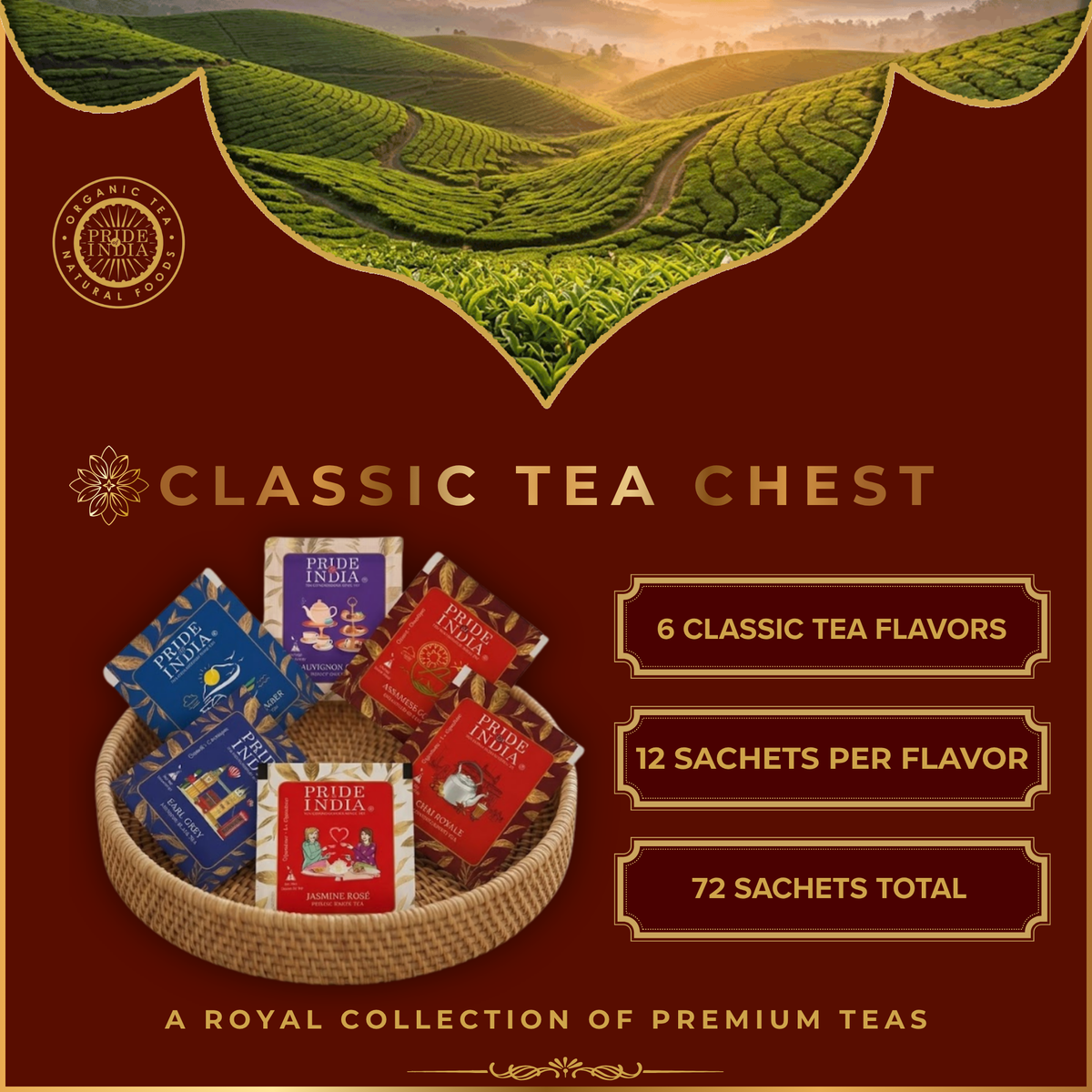 Premium Tea Chest – 6 Flavors, 72 Tea Bags (Classic & Herbal Options)