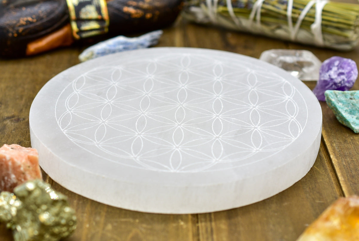 Flower of Life Laser Engraved Selenite Plates
