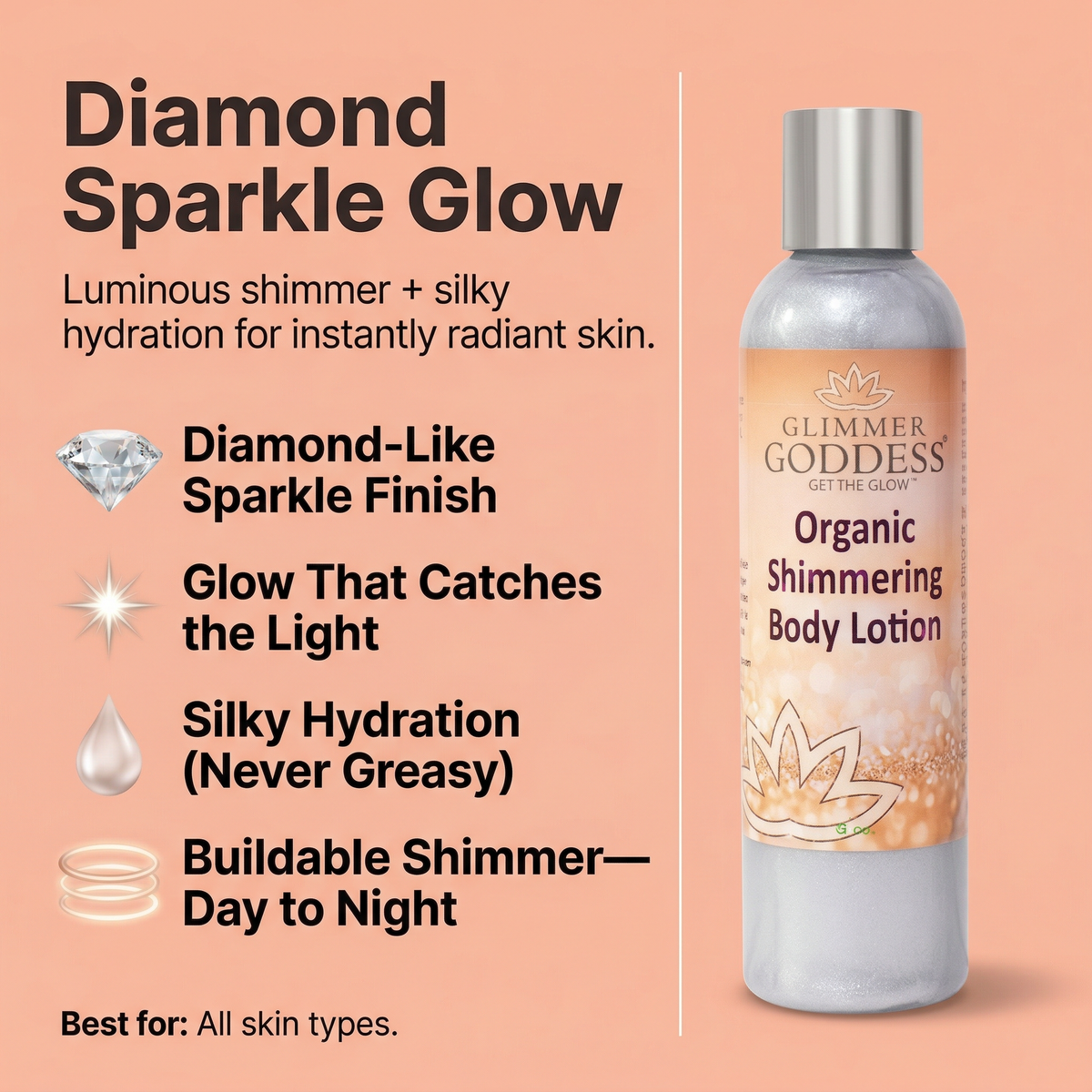 Organic Diamond Shimmer Body Lotion – Buildable Luminous Glow