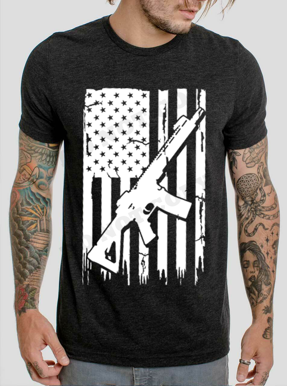 Distressed American Flag w/ Firearm - 10 Style Options
