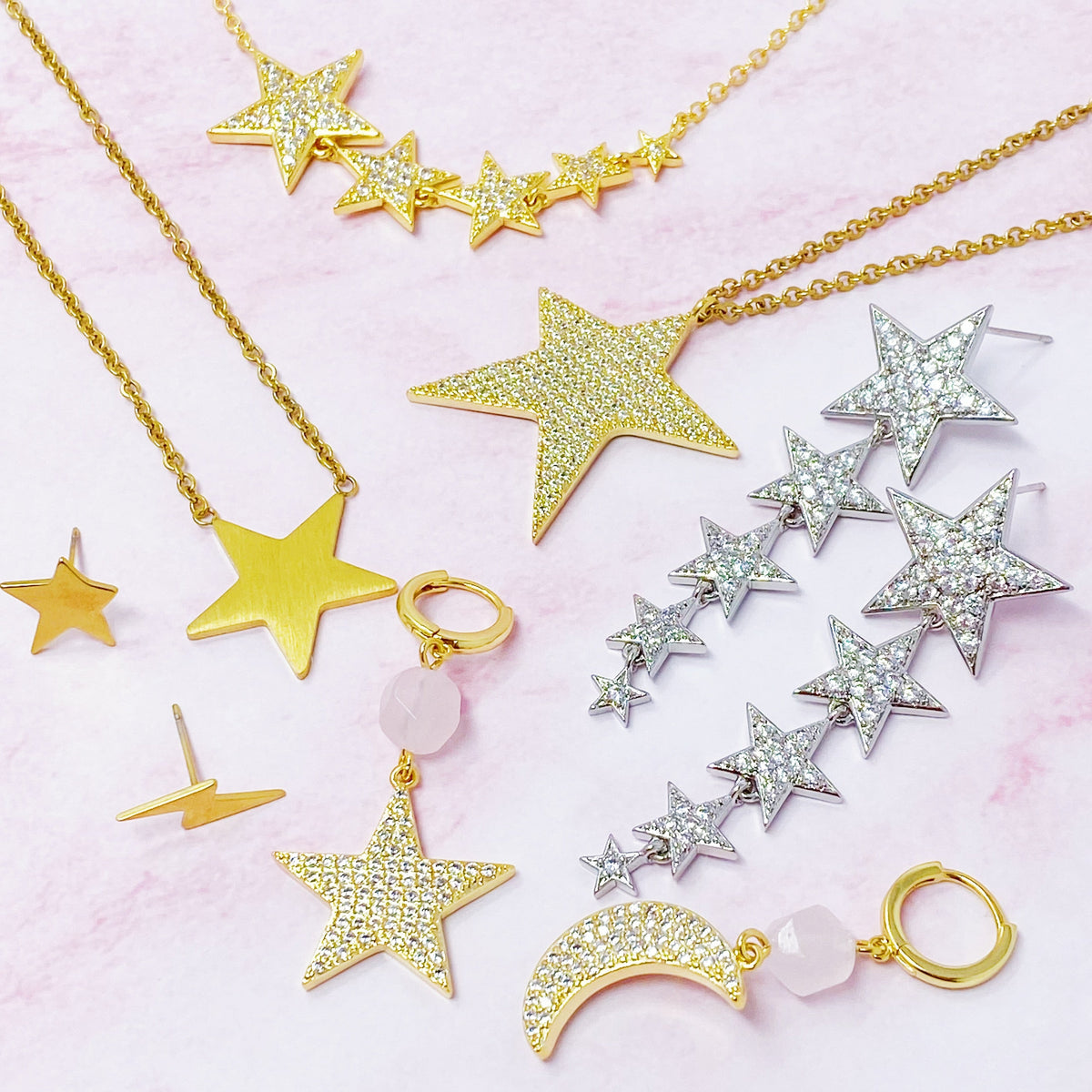 Five Stars Dangle Down Earrings