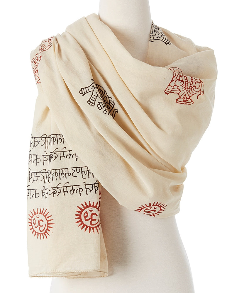 OMSutra Ganesh Mantra Blessing Prayer Shawl – Sacred Chants  | 100% Cotton | Handmade in India | Meditation & Gifting Shawl | 88" x 48"