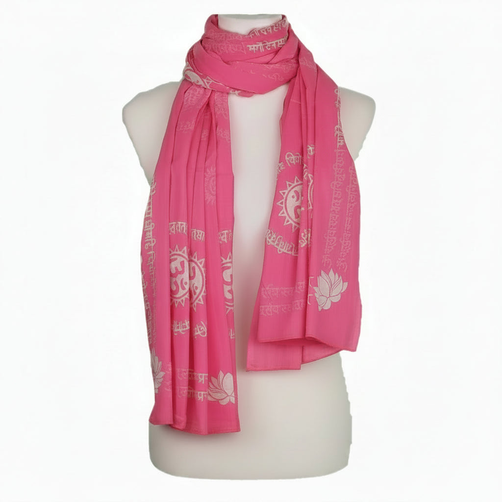 OMSutra Gayatri Mantra Prayer Shawl Handprinted  – Sacred OM Symbol – Cotton Meditation Wrap – 84" x 40"