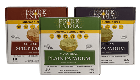 Assorted Papadum Lentil Crisps - Plain, Salty & Spicy