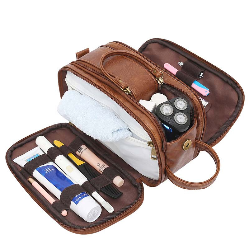 Cosmetic Leather Toiletry Bag for Men Hanging Travel Toiletry Organizer for Toiletries Accessories