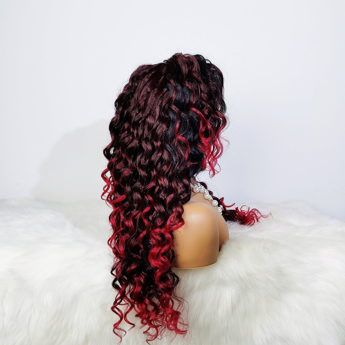 Red Ombre Highlight Curly Synthetic Lace Front Wig Wholesale Highlighted Swiss Lace Front Wigs