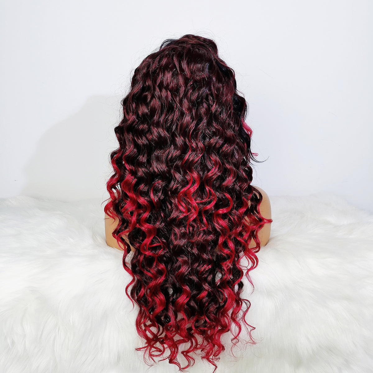 Red Ombre Highlight Curly Synthetic Lace Front Wig Wholesale Highlighted Swiss Lace Front Wigs