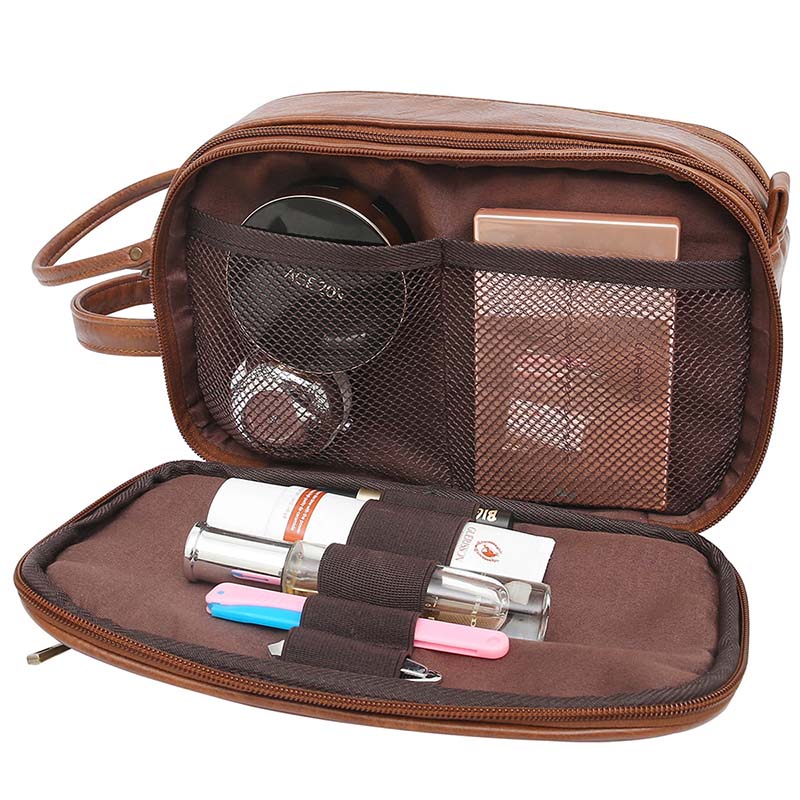 Cosmetic Leather Toiletry Bag for Men Hanging Travel Toiletry Organizer for Toiletries Accessories