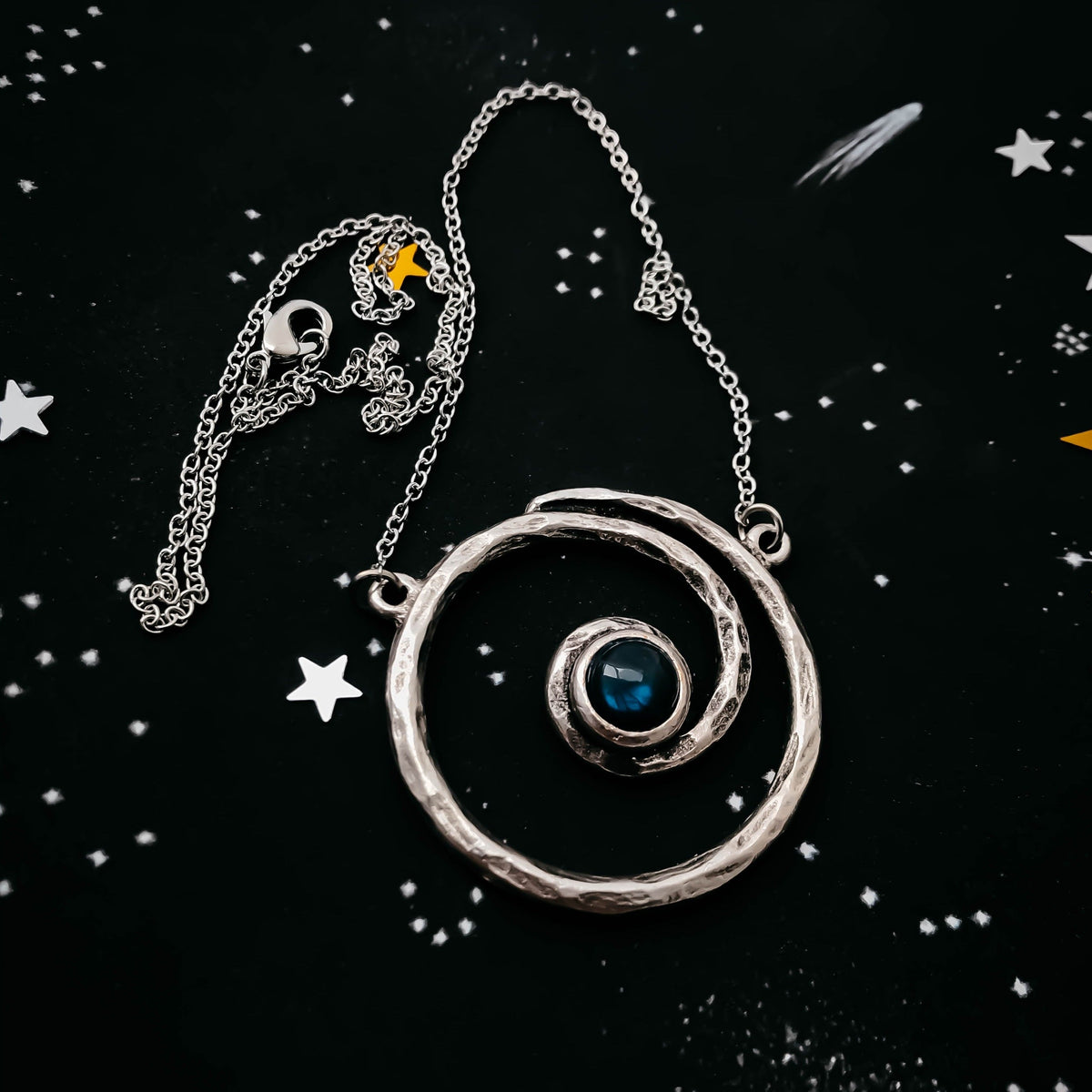 Milky Way Jewelry Set - Spiral Silver Necklace and Earrings with Labradorite