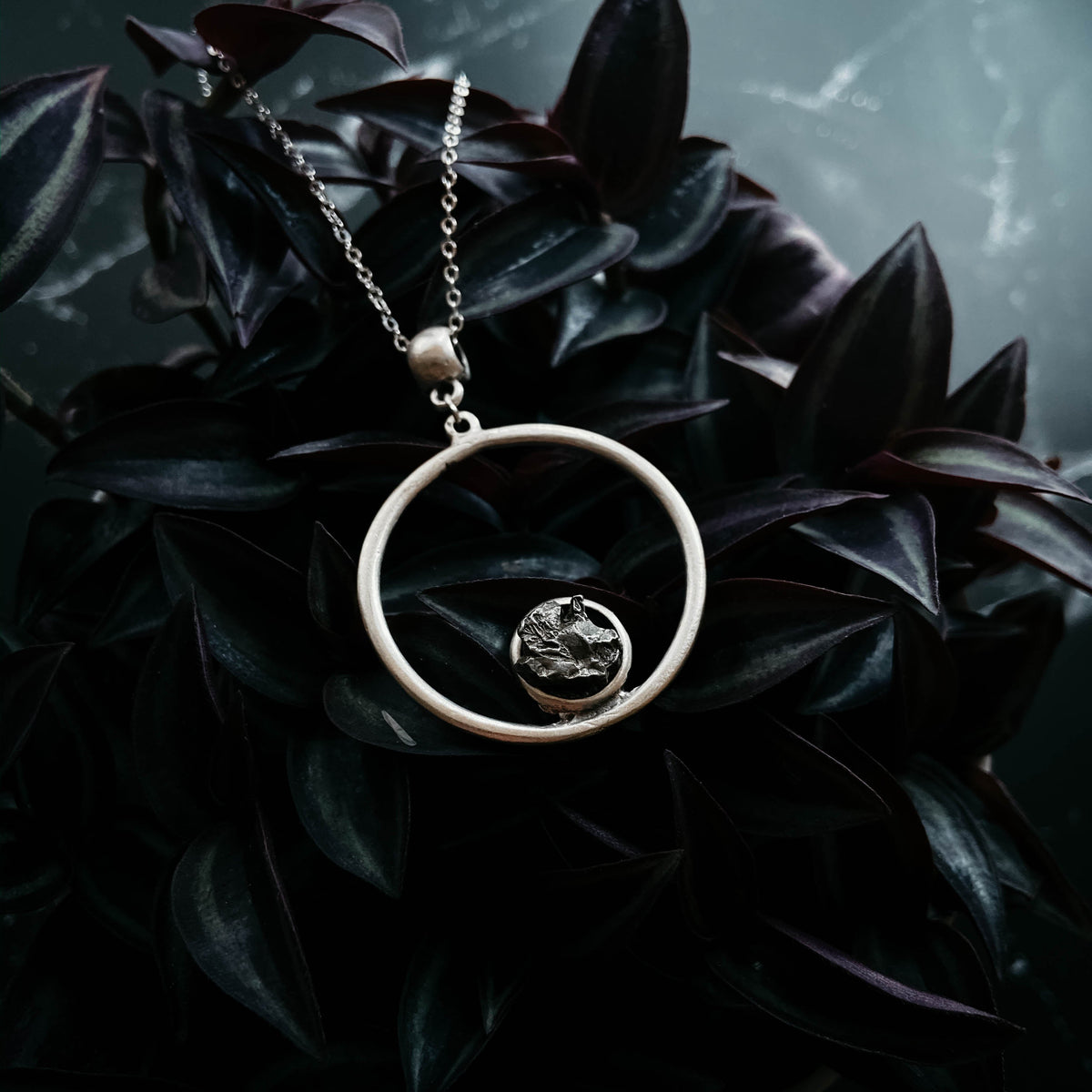 Meteorite Jewelry Set - Circle Necklace and Earrings