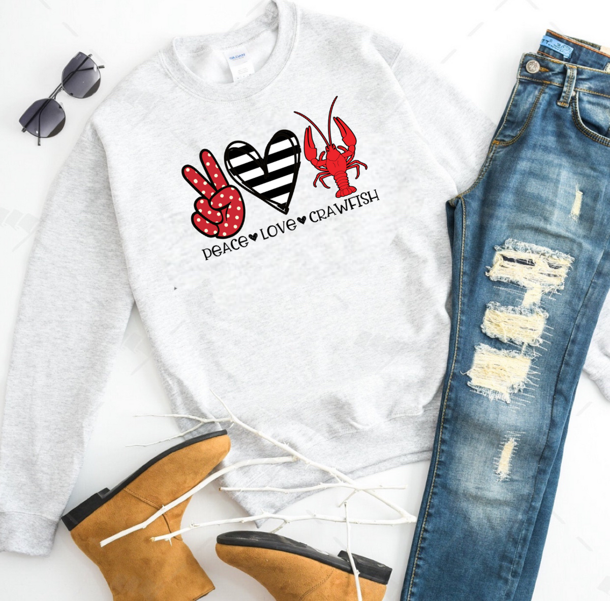 Peace Love Crawfish w/ Stripe Heart