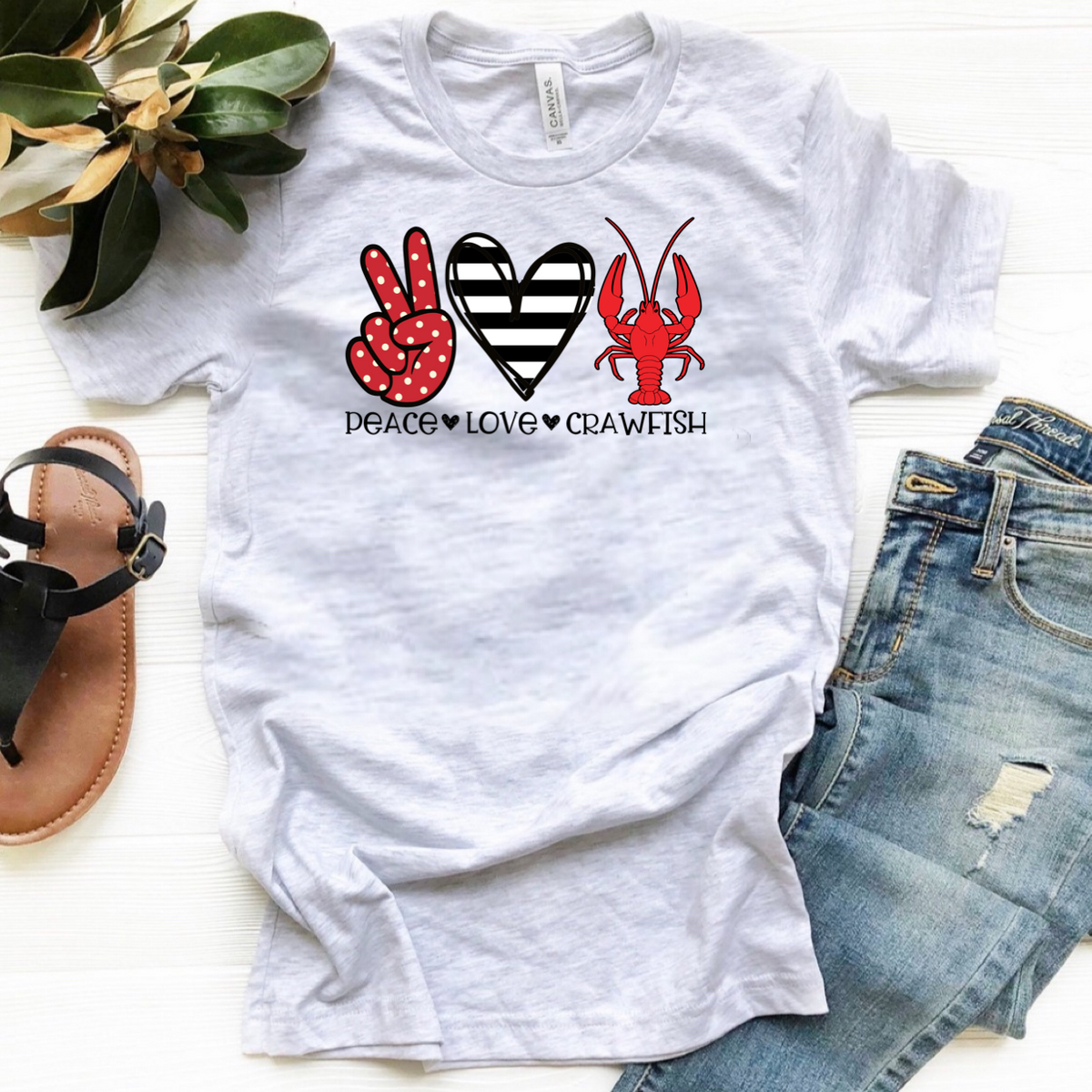 Peace Love Crawfish w/ Stripe Heart