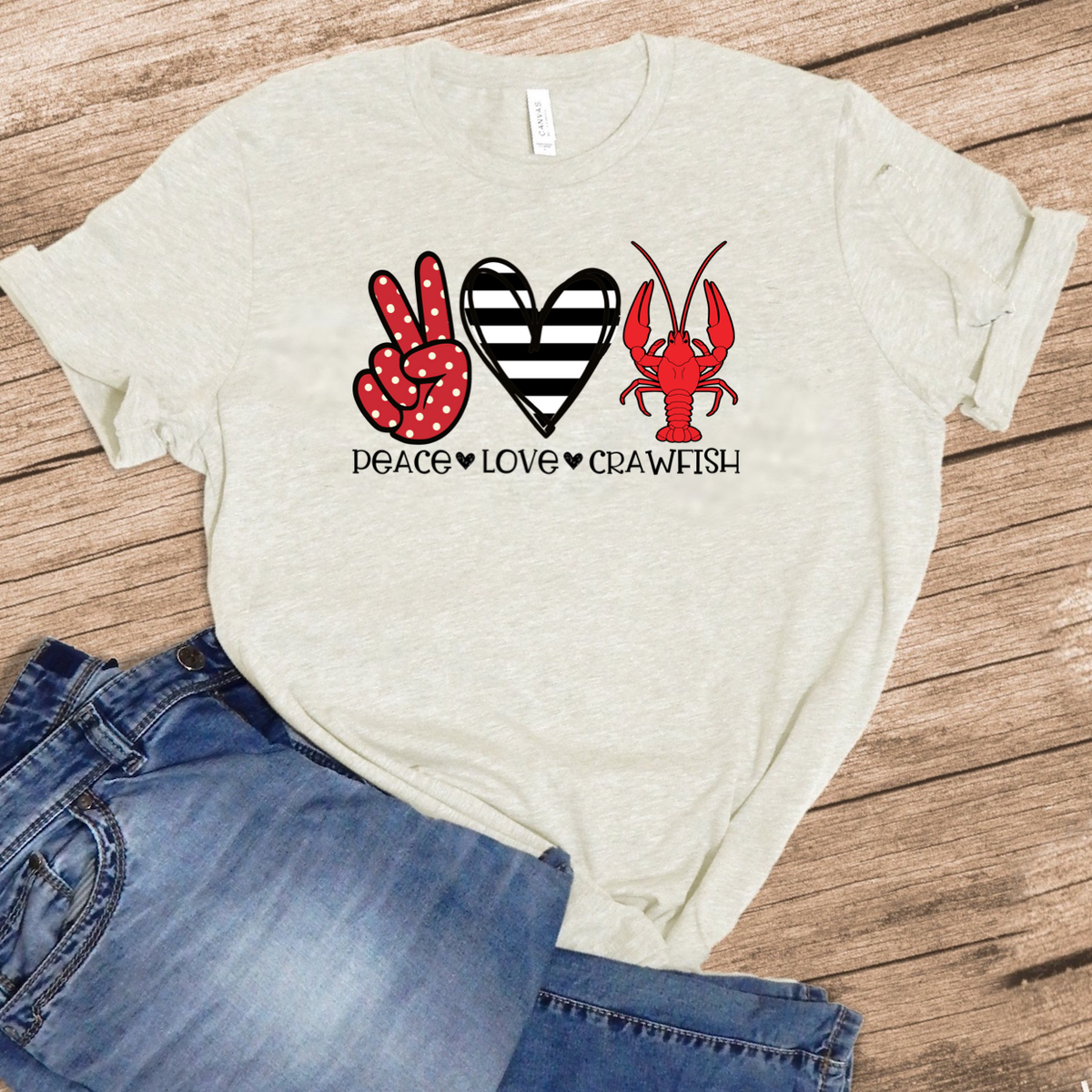 Peace Love Crawfish w/ Stripe Heart